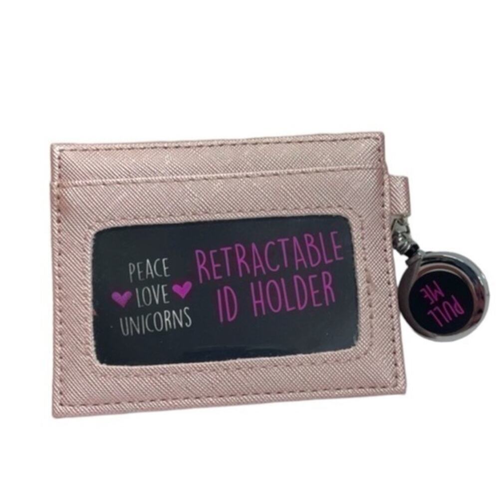 Retractable ID Badge Holder Wallet Pink Card Case Lanyard New NWT